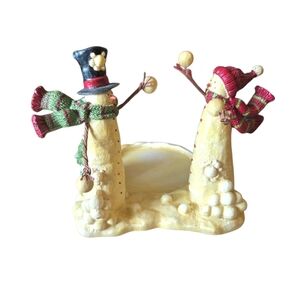 Yankee Candle Company JH/W Snowman Christmas Candle Holder "Snownall Fight